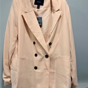 Forever 21 Women's Dusty Pink Cream Double-Breasted Blazer
